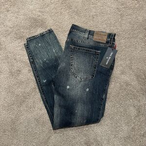 Vintage True Religion Acid Wash Paint Splatter Jeans Size 44x34 Y2K Rocco Skinny